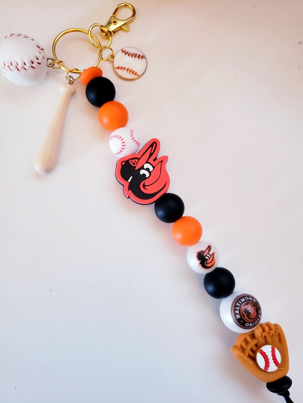 Handmade Baltimore Orioles Beaded Silicone Focal Bead Keychain